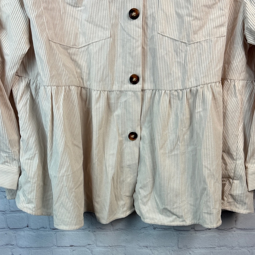 BloomChic Cream Button-Up Corduroy Peplum Top Plus Size 2X - Picture 6 of 7